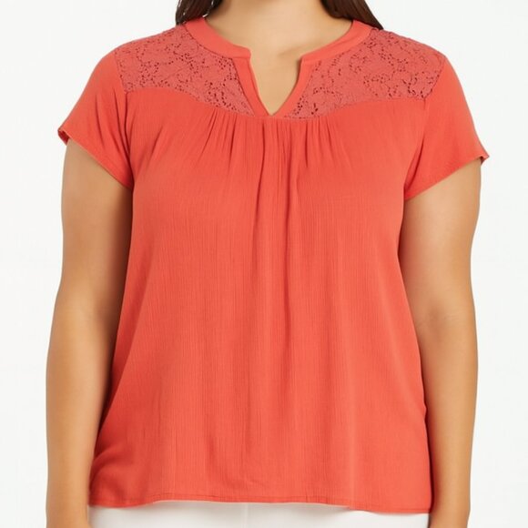 Cure Cap Sleeve Top with Lace Inserts Size Large Orange EUC - Picture 1 of 11